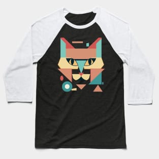 Geometric Cat Face Abstract Baseball T-Shirt